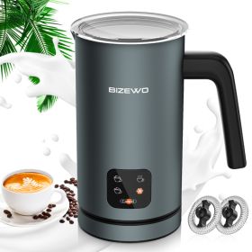 Frother for Coffee, Milk Frother, 4 IN 1 Automatic Hot and Cold Foam Maker, BIZEWO Stainless Steel Milk Steamer for Latte, Cappuccinos, Macchiato