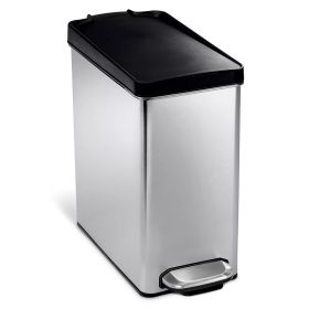 10L Rectangular Step Bathroom Step Trash Can Stainless Steel with Black Plastic Lid