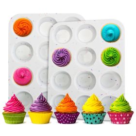 2 Pack 12 Cups Silicone Muffin Pans Nonstick Cupcake Tins Trays Regular Size Cupcake Molds Heat Resistant Oven Microwave Fridge Freezer Dishwasher Saf