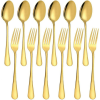 Set of 12, Gold Plated Stainless Steel Dinner Forks and Spoons, findTop Heavy-duty Forks ( 8 Inch ) and Spoons ( 7 Inch ) Cutlery Set- Gold