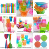 Party Essentials Hard Plastic Two-Piece Forks/Spoons Serving Utensil Set, 9-1/2-Inch, Assorted Neon Colors, Set of 6