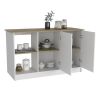 Juniper Kitchen Island, Four Open Shelves, Two Cabinets -Light Oak / White