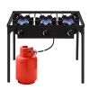 Outdoor Camp Stove High Pressure Propane Gas Cooker Portable Cast Iron Patio Cooking Burner (Three Burner 225000-BTU)