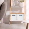 2Pcs Storage Bins with Bamboo Lids Stackable Plastic Storage Container with Handle Storage Box Accessories Holder for Bedroom Kitchen Shelf Closet