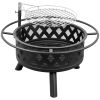 30in Outdoor Metal Fire Pit with Cooking Grates Black