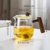 1pc High Borosilicate Heat-resistant Glass Teapot With Walnut Handle; 530ml/17.9oz; Removable Glass Filter; Transparent Tea Kettle