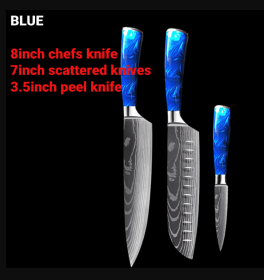 8-inch Chef Knife with Blue Resin Handle (Option: Blue 3PC)