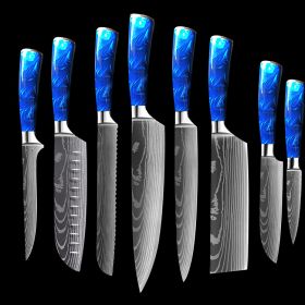 8-inch Chef Knife with Blue Resin Handle (Option: Blue 8piece set)