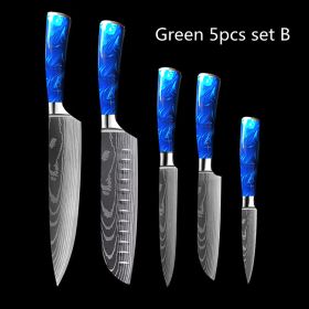 8-inch Chef Knife with Blue Resin Handle (Option: Green 5pcs set B)