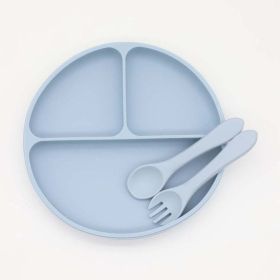 Baby Silicone Round Sucker Compartment Dinner Plate With Spoon Fork Sets (Size/Age: Average Size (0-8Y))