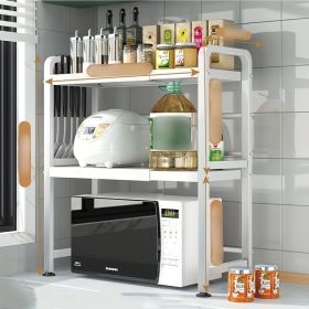 1pc Kitchen Countertop Microwave Oven Shelf Thickened Retractable Desktop Multilayer Storage Rack Rice Cooker Oven Household Storage Good Helper (Color: White Double layer)