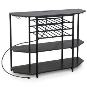 3-Tier Wine Bar Cabinet with Storage Shelves (Color: gray)