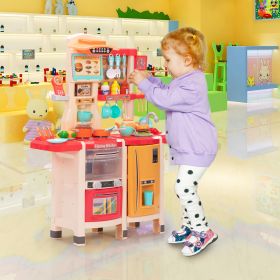 Large Pretend Play Kitchen Set Kids Cooking Playset with Realistic Lights;  Vivid Sounds;  Play Phone;  Clock and 65 Pcs Accessories;  3 +;  Blue XH (Color: Pink)